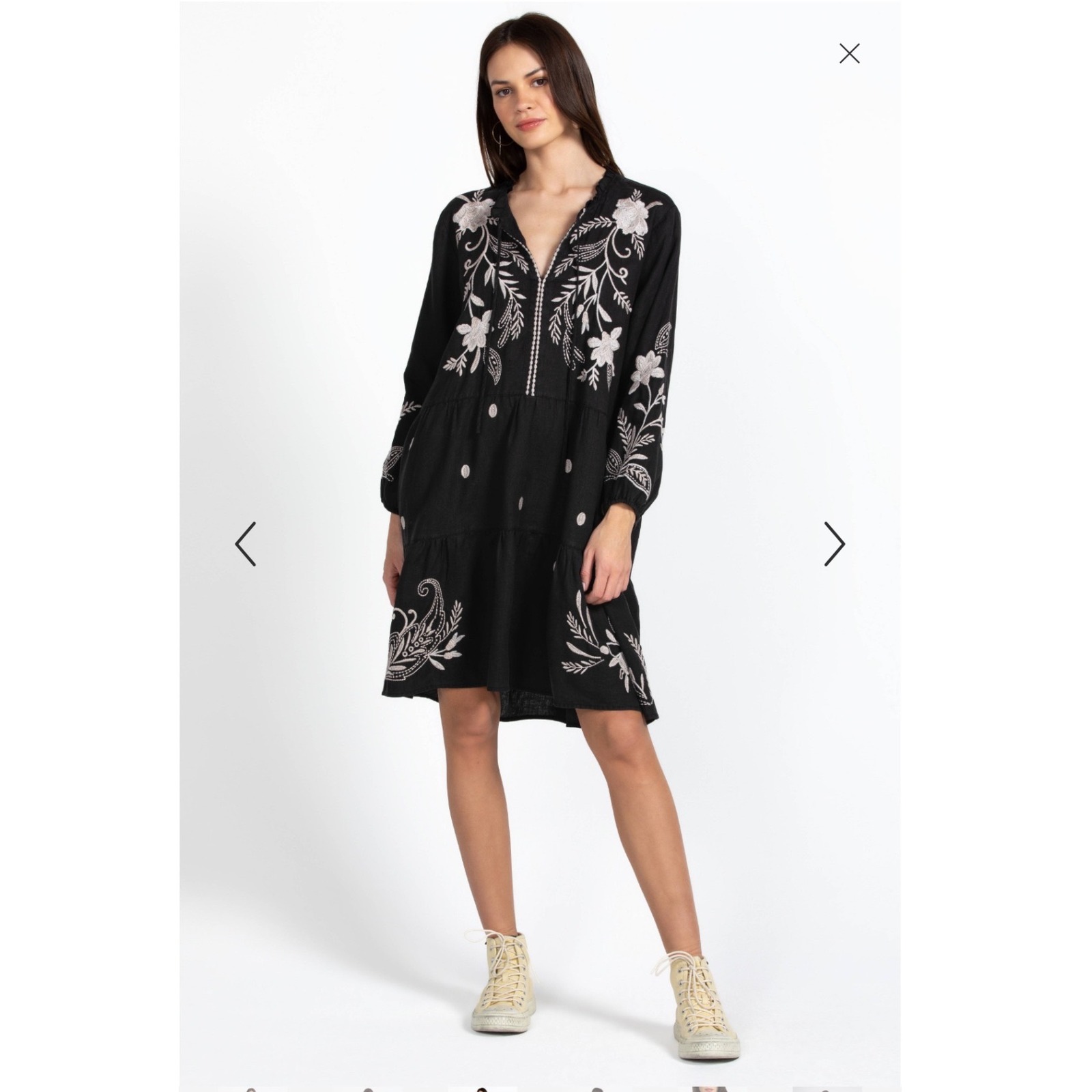 Johnny Was Linen Dress Large Lagenlook Bird Floral Tiered Nwt Nature Earthy